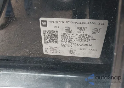 2018 Chevrolet Silverado 1500 2Lt z USA, uszkodzony, nr VIN 3GCUKREC1JG459134